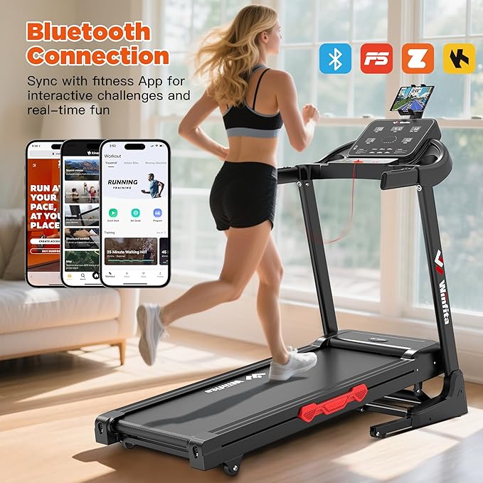 Treadmills for Home, Folding Treadmill with Auto Incline, 300 LBS Capacity, 8MPH or 10MPH Max Speed, Double Deck Shock-Absorbing Running Machine with App, 64 Programs, Pulse Monitor