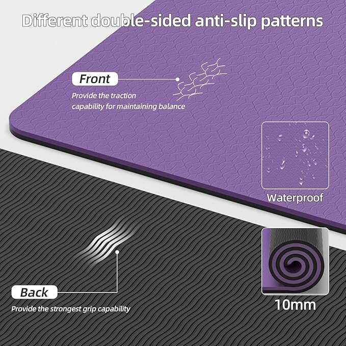Yoga Mat Thick(10mm) Exercise Mat Non Slip Anti-tear,72"x35" Extra Large Pilates Mats for Home Workouts, Gym & Floor Stretching with Carrier Strap