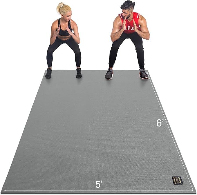 GXMMAT Large Exercise Mat 6'x4'/6'x5'/6'x6'(7mm), Thick Workout Mats for Home Gym Flooring, Extra Wide Non-Slip Durable Cardio Mat, Shoe Friendly, Perfect for Plyo, MMA, Jump Rope, Weights, Fitness