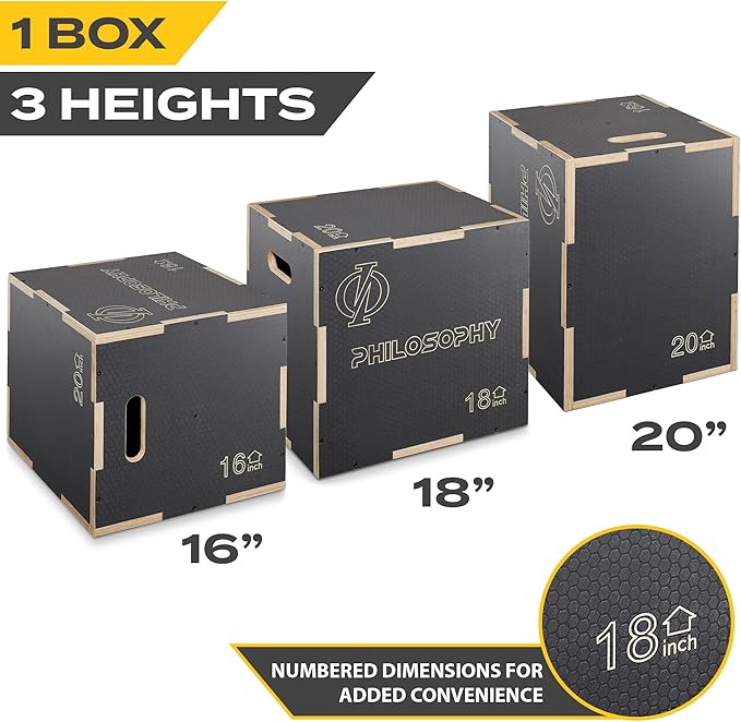 Philosophy Gym 3 in 1 Non-Slip Wood Plyo Box- Jump Plyometric Box for Training and Conditioning