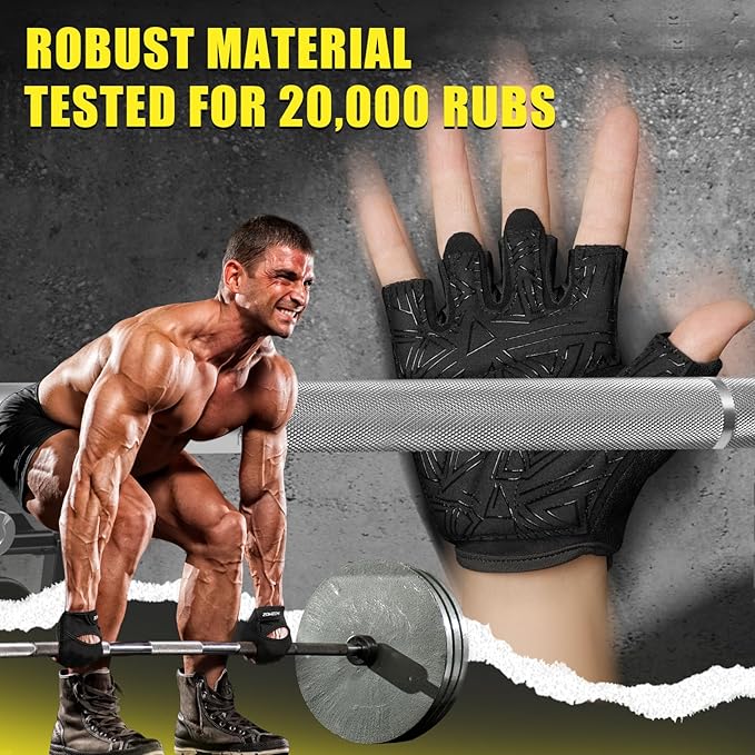 Ventilated Weight Lifting Gloves, Thick Padded Workout Gym Gloves with Full Palm Protection & Grip & Shock Absorption for Women & Men's Fitness Exercise Training
