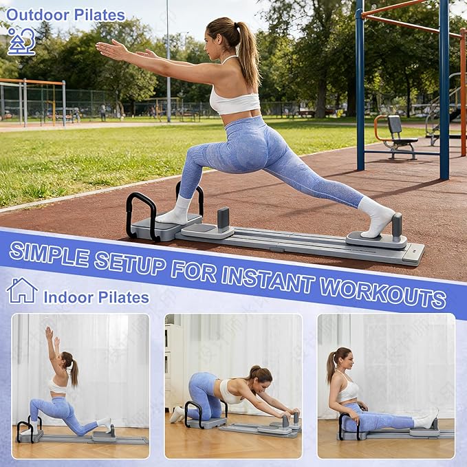 Pilates Reformer -Pilates Board with 66.9'' Extended Track Portable Multifunctional Abdominal Pilates Ski Machine for Home Workout Equipment, Pilates Machine