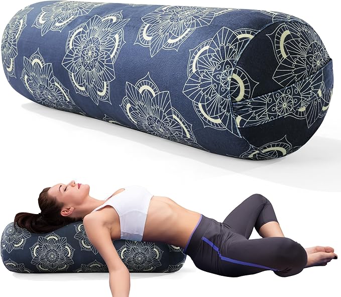 MABOZOO Round Yoga Pillow, Cylindrical Yoga Bolster Pillow with Washable Cover, Meditation Cushion Body Cushion for Practice, Restorative, Meditation