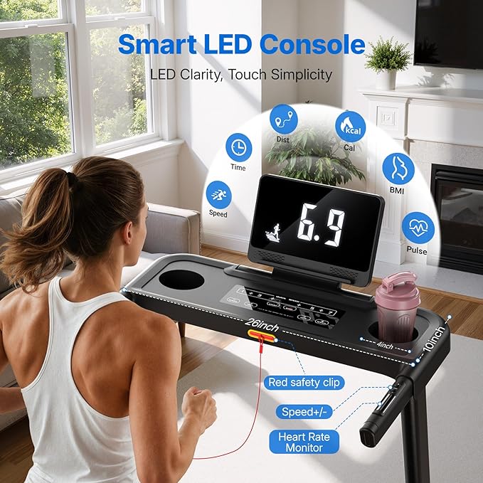 MERACH Incline Treadmill with Incline 6%-15%, 7-Layer Belt 300LBS Capacity Tredmill Foldable Handle Running Treadmills for Home, 0.5-7.5MPH 3.0HP Incline Folding Treadmill LED with APP Threadmill