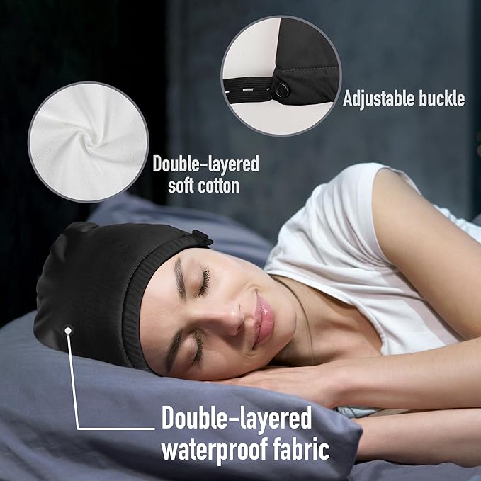 Castor Oil Pack Wrap for Head,Elastic and Reusable Castor Oil Pack Hat Organic Cotton for Women Sleeping,Double Waterproof Layers for Thinning, Balding, Dry and Damaged Hair M(Oil Not Included)