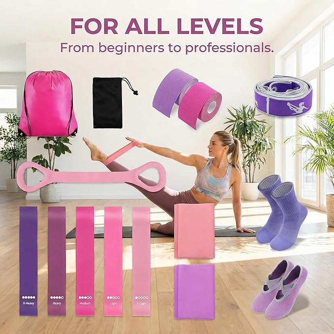 Pilates Kit for Home Workouts,15 Pcs Pilates Equipment Set for Women with Resistance Bands Yoga Socks Muscle Bandage