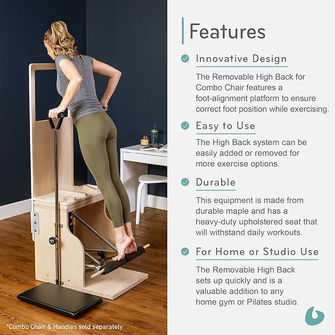 Balanced Body Removable High Back for Combo Chair, Pilates Chair Workout Equipment for Home Gym or Studio