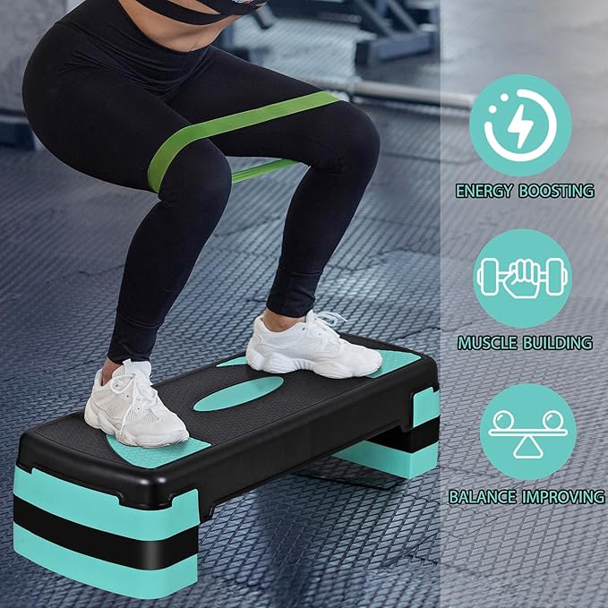 HomGarden Adjustable Workout Aerobic Stepper in Fitness & Exercise Step Platform Trainer Stepper w/Risers Adjust 4"-6''-8''