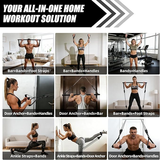 Pilates Bar Kit with Resistance Bands for Men, Heavy Duty Home Gym Equipment for Full Body Workout, Strength Training, Legs, Hips, Arms, Abs, Chest – Portable Pilates Stick