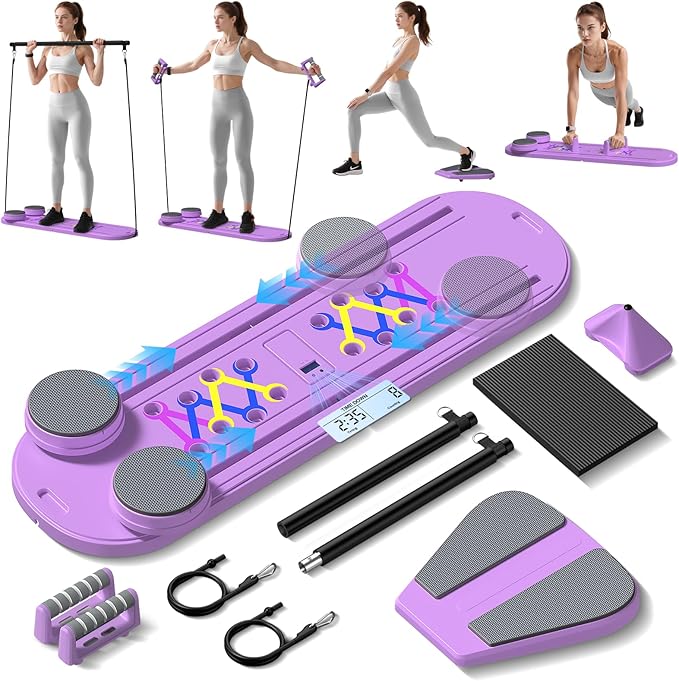 Portable Pilates Reformer Board, Professional Foldable Multi-Purpose Pilates Board for Full Body Workout, Home Pilates Training Equipment Sliding Board, ‌Lavender Purple