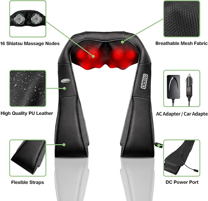Neck Massager, Shiatsu Shoulder and Back Neck Massager with Heat, Neck Massager Pillow for Neck for Body Muscle Pain Relief, Neck Massager Gifts for Mom Dad Women Men, Home, Office Car Use