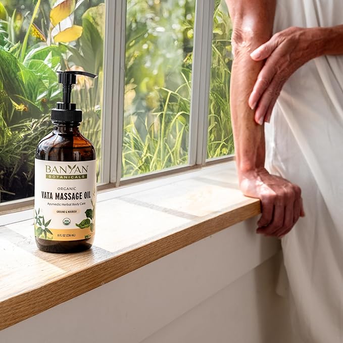 Banyan Botanicals Vata Massage Oil – Organic Herbal Massage Oil for Calm & Relaxation – Ayurvedic Oil with Organic Ashwagandha (Withania Somnifera) – 8 oz – Non-GMO Sustainably Sourced Abhyanga Oil