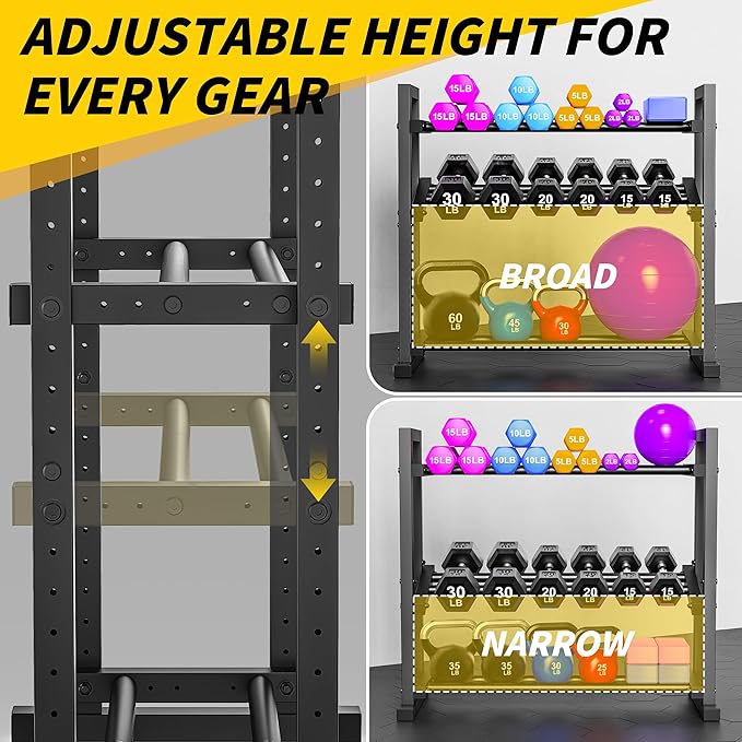 3-Tier Adjustable Dumbbell Rack, Weight Rack for Home Gym Storage, Heavy Duty Weight Stand for Dumbbells, Kettlebells & Free Weights, Space-Saving Dumbbell Rack Stand Only(Up to 450LB Capacity)