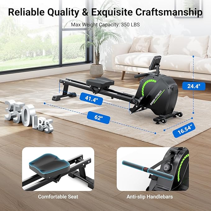 Dripex Rowing Machines for Home, Upgraded Rowing Machine Max 350 LBS, Magnetic Rower with 16 Levels of Workout Resistance, Dual Slide Rail, App Supported, LCD Monitor, Row Machine for Gym Exercise