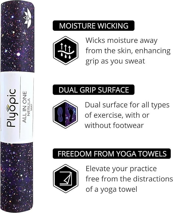 Plyopic. All In One Yoga Mat | Luxury Sweat-Grip Mat/Towel Combo | Ideal for Yoga, Hot Yoga, Bikram, Pilates, Workout & Exercise | Eco-Friendly Natural Rubber