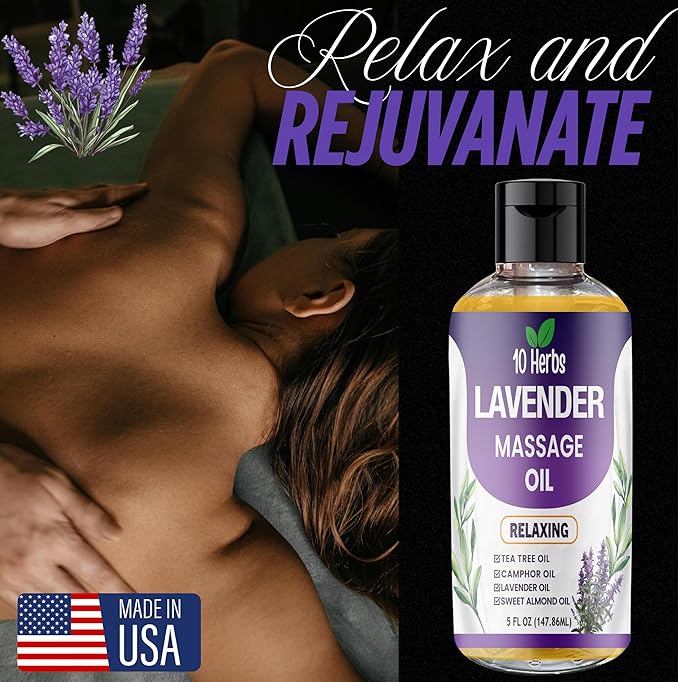 10 Herbs Lavender Sensual Massage Oil for Couples, Date Night, Relaxing.