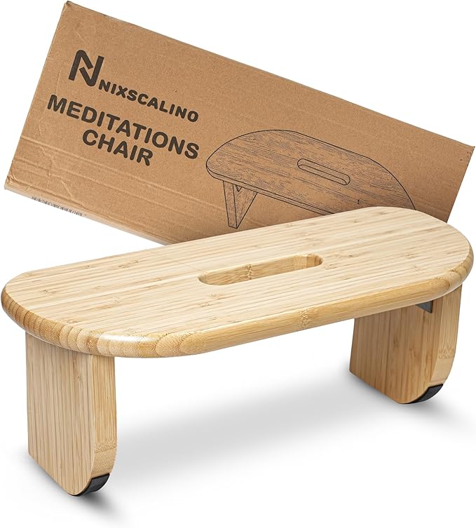 NIXSCALINO Folding Meditation Bench | Bamboo Kneeling Stool with Rocking mechanism - Portable Cross Legged Folding Seiza Chair