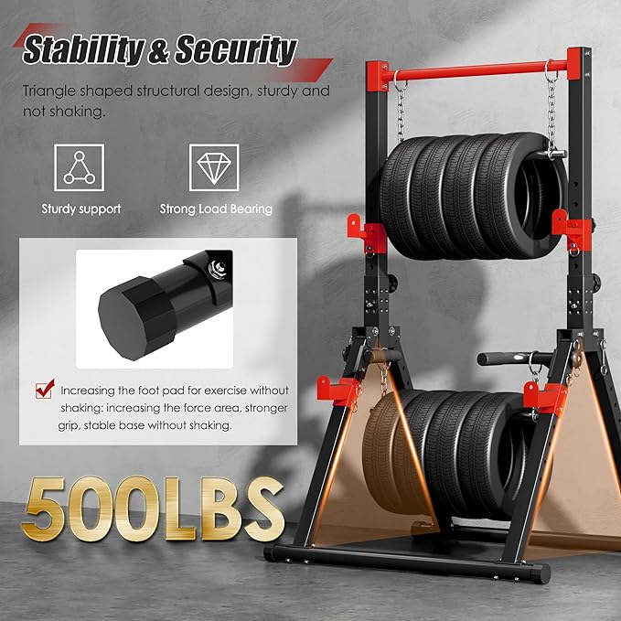 SogesPower Power Tower Pull Up Bar Station, Foldable Pull Up Dip Station Free Standing for Home Gym,Adjustable Pull Up Bar Stand Dip Bar Strength Training Workout Equipment,Triangular Design