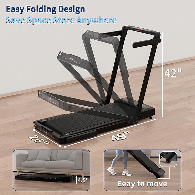 Foldable Treadmill with Incline Treadmill with Home Removable Desk Workstation 3 in 1 Folding Small Compact Walking Treadmills 300 Lbs Capacity for Home Office