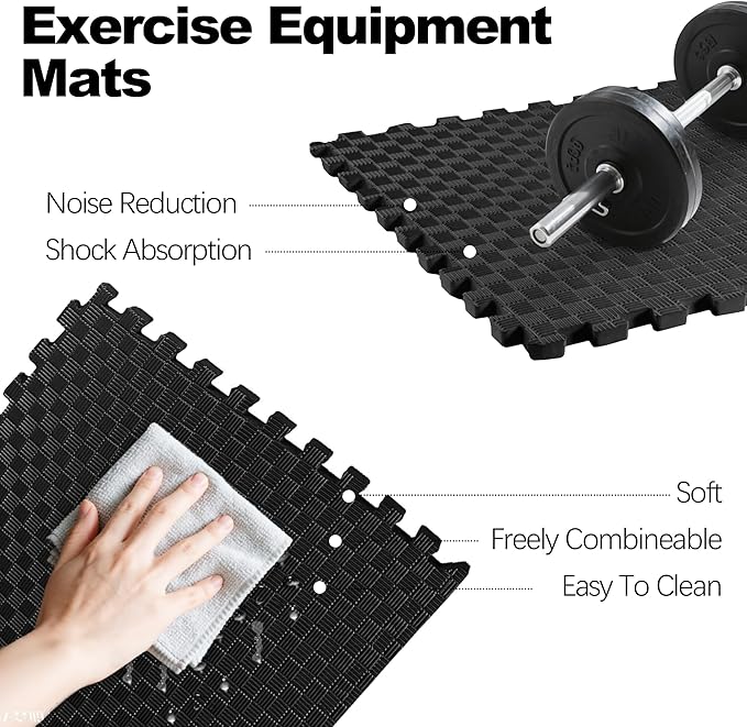 Elevon Puzzle Exercise Gym Flooring Mat, EVA Interlocking Foam Tiles Workout Mat for Home Gym, Fitness Equipment, MMA, Gymnastics, Shock-Absorbing Exercise Mat, Multi-Color