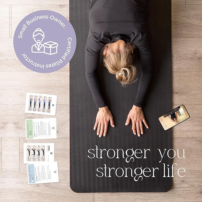 52 Pilates Cards - 40 exercises with Pilates Instructor- Mat Pilates workout cards - Detailed photos and video Instructions - Do Pilates at Home- No equipment needed.