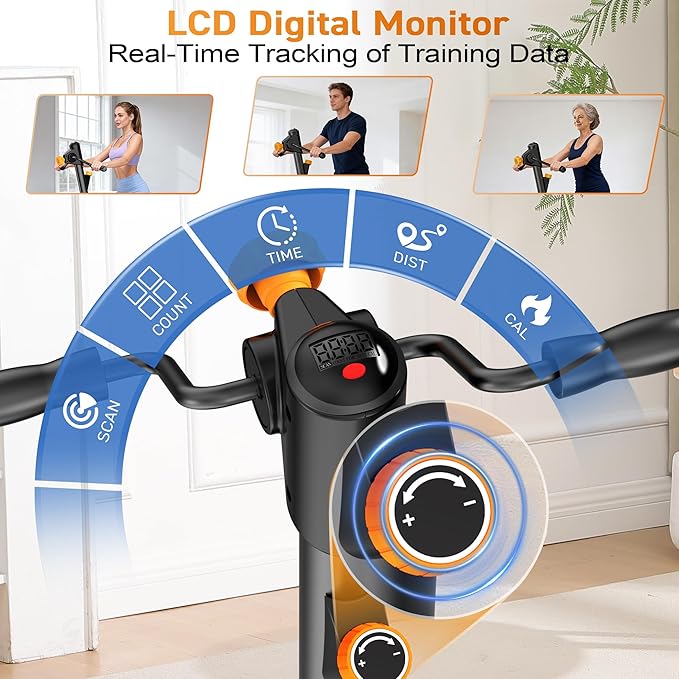 Mini Elliptical, 3-in-1 Elliptical Machine with Handlebars & Resistance Bands, Adjustable Magnetic Resistance & LCD Display, Portable Step Machine Peddler Exerciser for Senior Home Workout