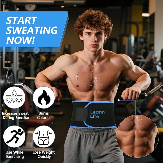 Waist Trimmer Belt – One Size 52″ Fits All Women & Men, Premium Neoprene Sweat Waist Trainer for Workout & Fitness