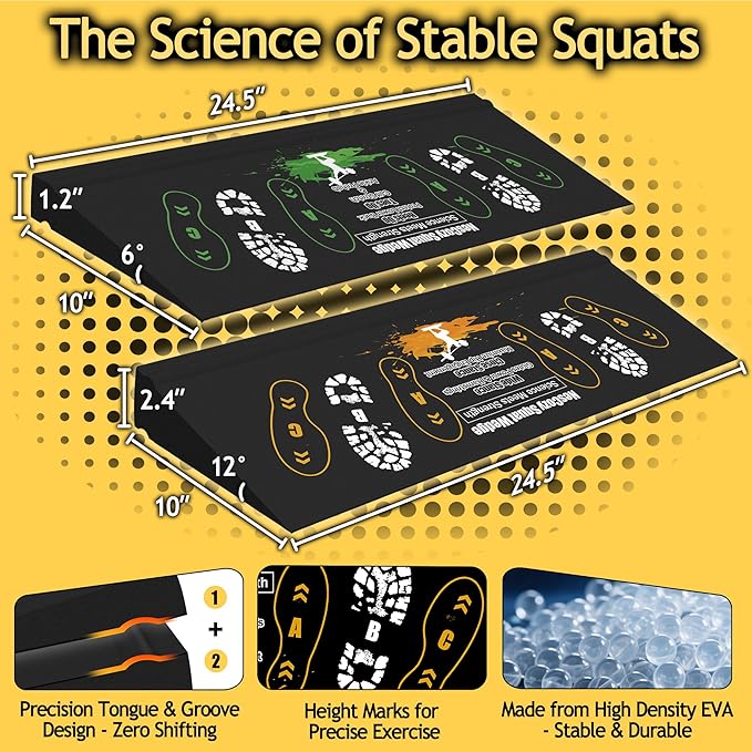 Squat Wedge Height-Adjustable Slant Board: 2Pcs Wide Wedges for Weightlifting Leg Glute Workout Improve Strength and Mobility for Gym Home