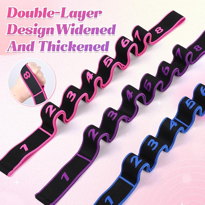 3Pcak Fitness Resistance Band for Stretching and Yoga, Number Stretch Resistance Band with Clear Markings, Fitness Resistance Bands 8-Section Elastic Training Bands