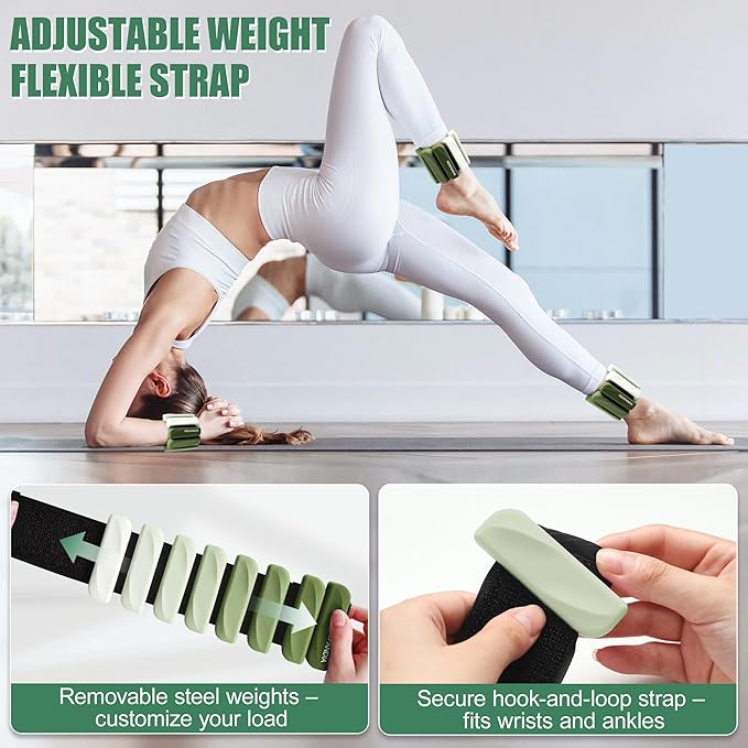 Wrist & Ankle Weights for Women and Men, 2lbs/4lbs Pairs Adjustable Silicone Weighted Bangles for Arm & Leg Workouts, Perfect for Pilates, Barre, Yoga, Walking & Home Fitness 24055