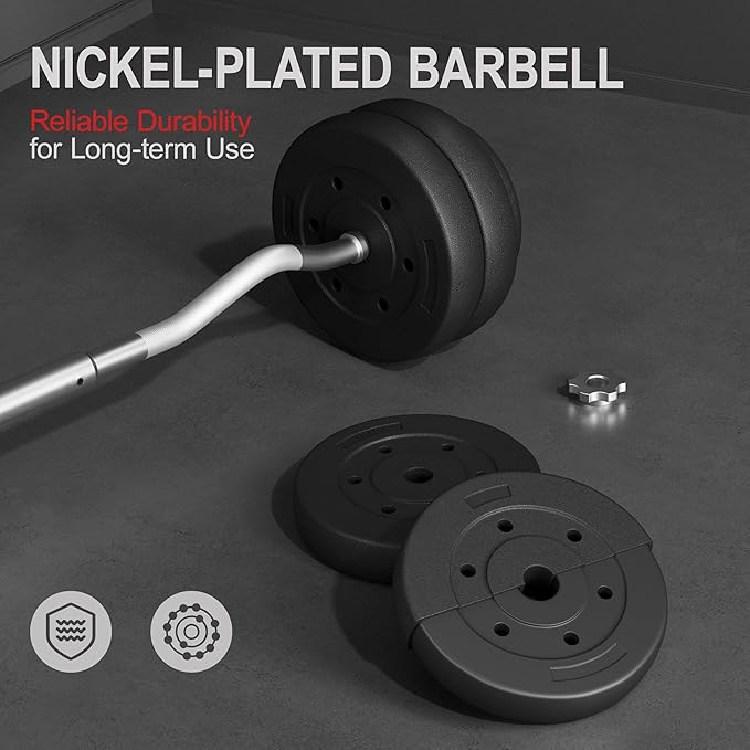 Yaheetech Barbell Set Olympic Curl Bar Weights & 2 Olympic Barbell Clamps Strength Training Bars