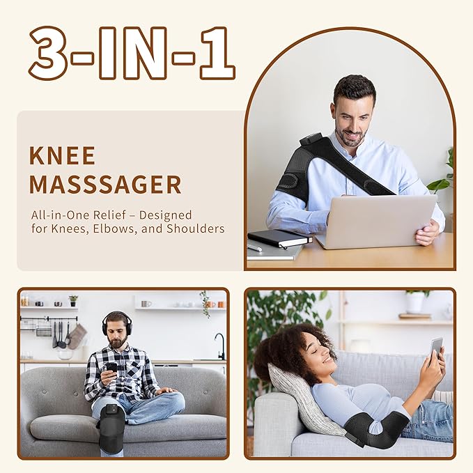 Nekteck Knee Massager with Heat - Cordless Heated Knee Brace with Vibration for Pain Relief, Rechargeable Knee Heating Pad with 5 Heat Levels and 3 Massage Mode, Ideal Gift for Mom Dad