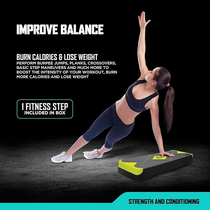 RBX Aerobic Step Platform with Non-Slip Textured Surface -2-Level Adjustable Steppers for Exercise, Compact, Lightweight, Easy-to-Store Exercise Step & Fitness Step Bench