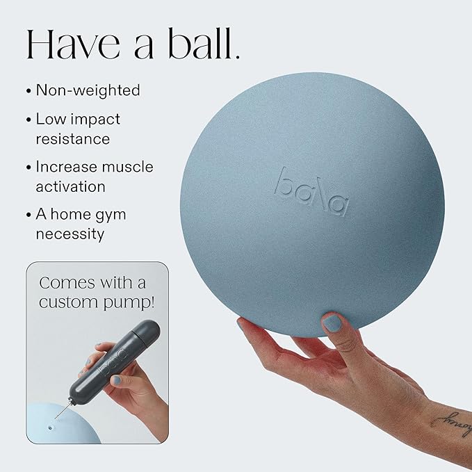 Bala Pilates Ball, Non-Weighted Exercise Ball - Small 8" Yoga Ball for Barre, Stretching, Strength & Core Training - Workout Accessory with Mini Pump for Home Gym & Fitness Routines - 100% PVC
