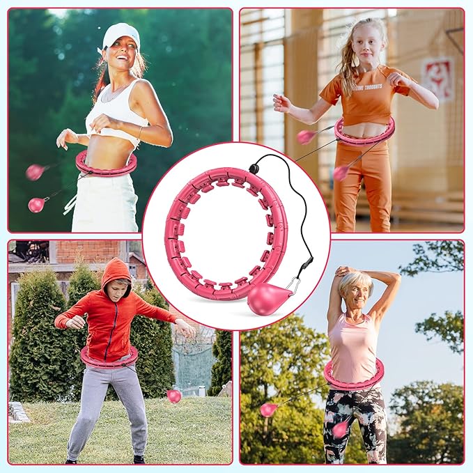 Weighted Exercise Hoop Plus Size, 32 Detachable Knots for Adults & Beginners, 2 in 1 Abdomen Fitness Massage Non Fall Smart Hooola Hoop with Auto Spinning Ball