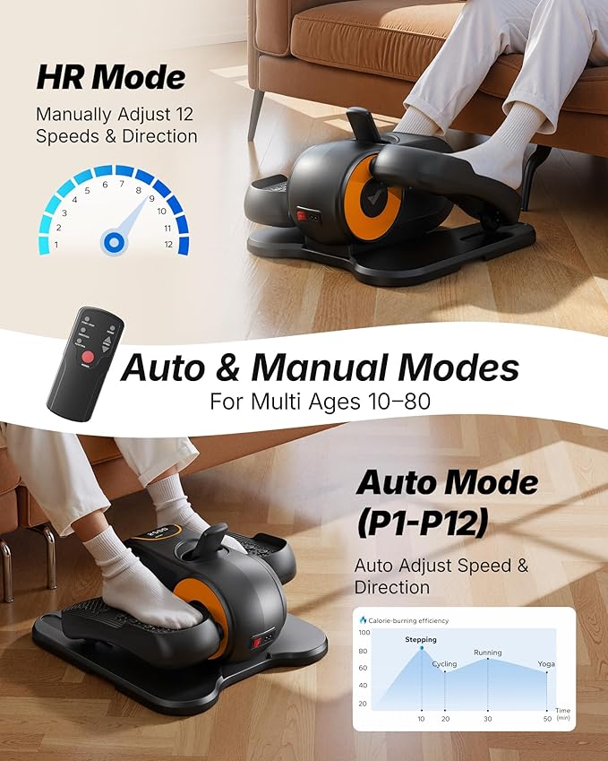 MERACH Under Desk Elliptical Machine, Leg Exerciser While Sitting for Seniors with Remote Control & 12-Speeds, Quiet Portable Electric Seated Pedal Exerciser Machine for Home Office