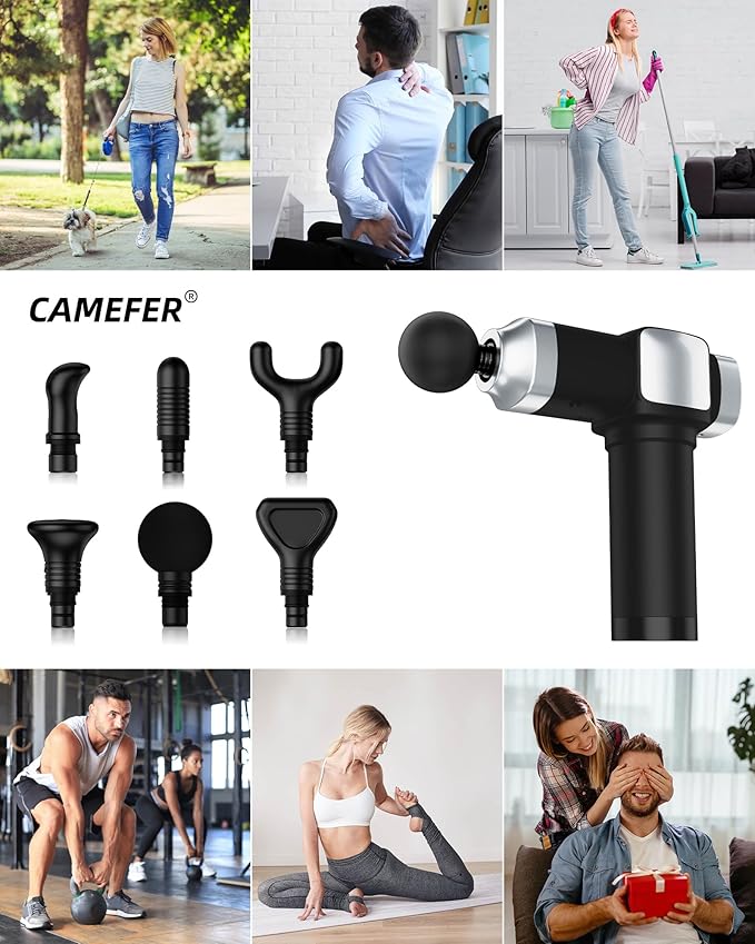 Massage Gun Deep Tissue, Portable Percussion Electric Muscle Massager for Pain Relief, Handheld Massagers with 30 Speeds & 6 Attachments for Back and Neck, Gifts for Men Women