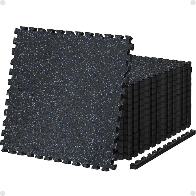 AIRHOP 0.79in Thick 24 Sq Ft Exercise Equipment Mats, 6 Tiles Upgraded Rubber Top with High Density EVA Foam, Large Interlocking Puzzle Gym Flooring for Home Gym, Heavy Weight Workout,Black & Blue