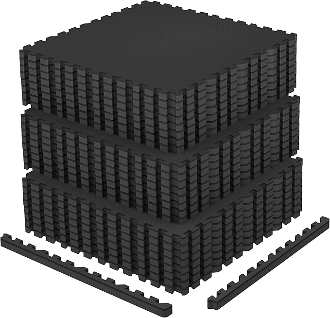 AIRHOP 0.79in Thick 96 Sq Ft Exercise Equipment Mats, 24 Tiles Upgraded Rubber Top with High Density EVA Foam, Large Interlocking Puzzle Gym Flooring for Home Gym, Heavy Weight Workout,Black