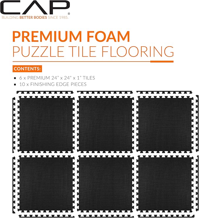 CAP Puzzle Exercise Mats | 1” Thick EVA Interlocking Foam Tiles for Home Gym Flooring | Multiple Options