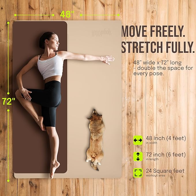 Large Yoga Mat (6'x4') – 1/4" & 1/2" Thick Exercise Mats for Home Workout, Extra Wide Workout Mats for Home Gym, Yoga, Pilates, Stretching, Floor & More