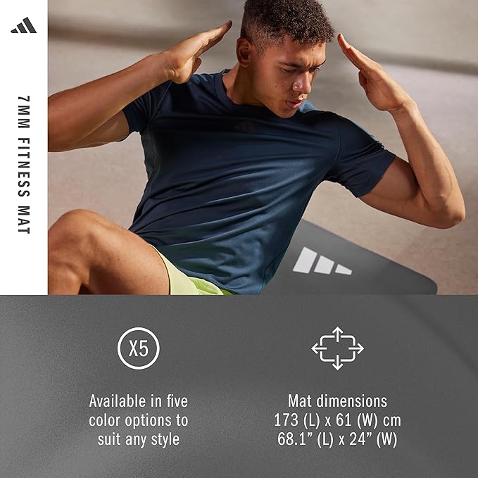 adidas Fitness Mat - Lightweight - Non Slip Yoga Mat, 7mm or 10mm