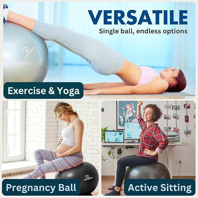 ProBody Pilates Yoga Ball Chair, Exercise Ball Chair with Base or Stand for Home Office Desk Sitting or Workout, Balance Ball & Stability Ball Seat for Back, abs