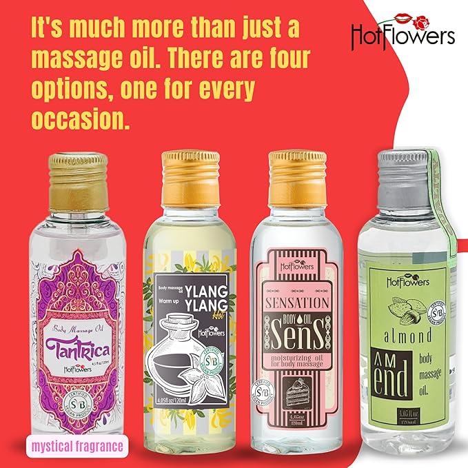 HOT FLOWERS Almond Body Massage Oil Set for Moisturizer and Nourish The Skin – Women and Couples - 4.5 fl oz