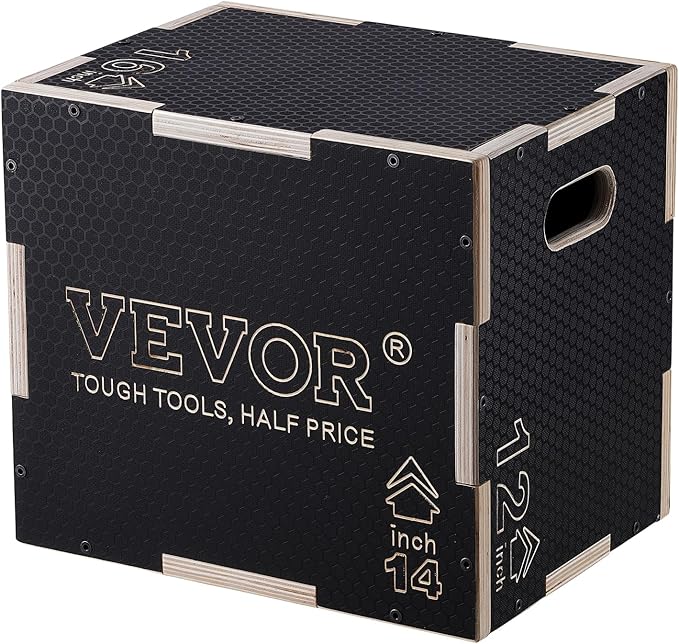 VEVOR 3 in 1 Plyometric Jump Box, Easy-to-Assemble Wood Plyo Box for Jumping Trainers, Home Gym Training and Conditioning