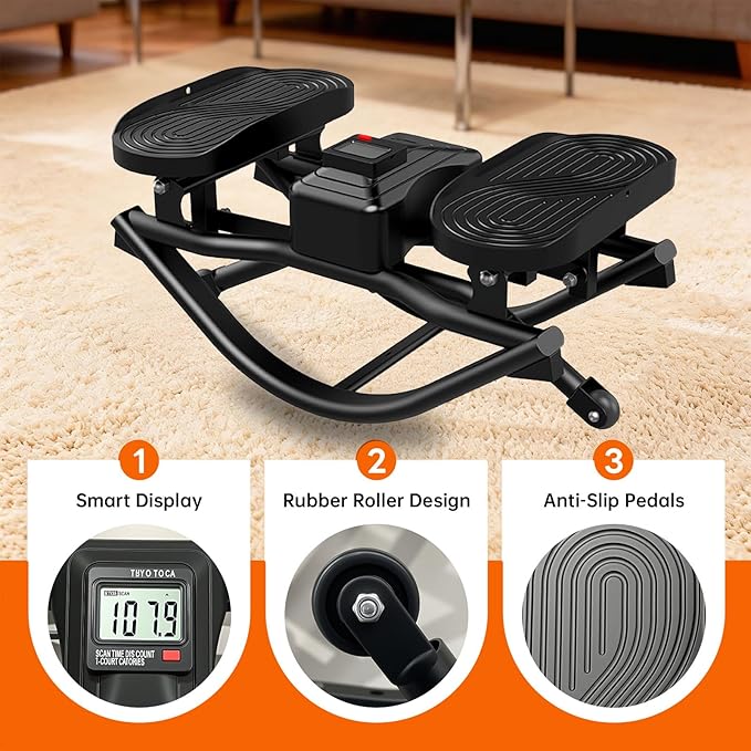 HXD-ERGO Rock Stepper with Elastic Resistance Bands, Side-to-Side Lateral Rocking Motion, Digital Display & High-Capacity Design for Home Leg GluteWorkout