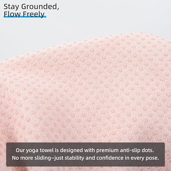 YESLIFE Non-Slip Extra Thick Hot Yoga Towel with One Sweat Towel, Microfiber Sweat Absorbent Yoga Mat Towel with Grip Dot, Pilates Mat, 72" x 24", Pink