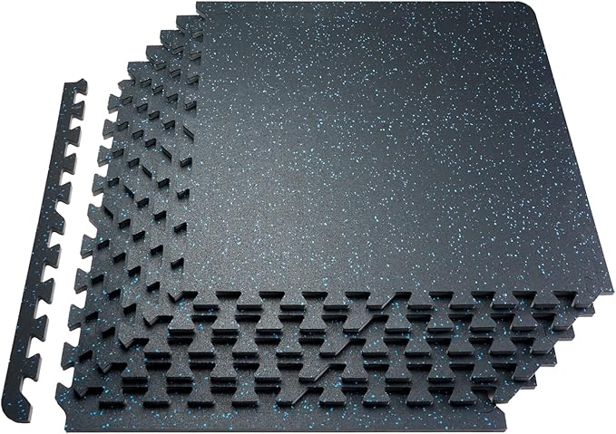 VEVOR 0.56Inch 24sq.ft 6 Tiles Gym Flooring for Home Gym, Rubber Top with High Density EVA Foam, 25 x 25In Gym Floor Exercise Equipment Mats, Interlocking Gym Mats, Puzzle Workout Mats, Black & Blue