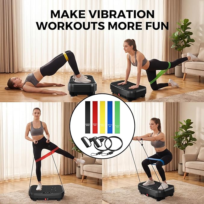 MASYN Vibration Plate Exercise Machine for Lymphatic Drainage 120 Levels Whole Body Vibrating Platform with Resistance Bands & Bluetooth 440 lbs Capacity Shaker Board Workout Equipment for Weight Loss