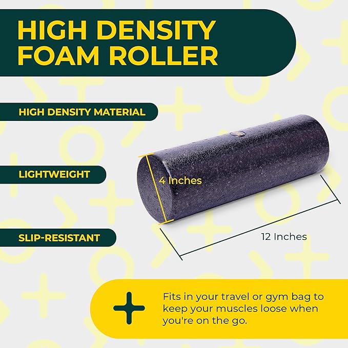 Deep Recovery Yoga Foam Roller for Physical Therapy & Exercise – Black Back Roller for Back Pain, Legs, and Shoulders, 12in x 4in Travel Size – Deep Tissue Massage for Myofascial Release